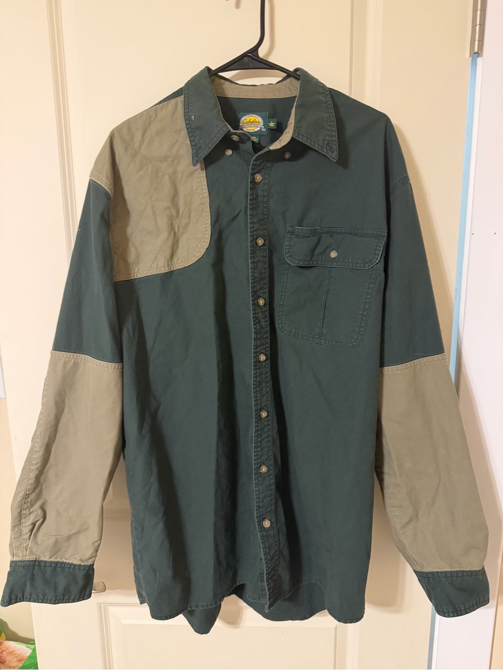 Cabela's Two-Tone Green and Khaki Casual Button-Down Shirt